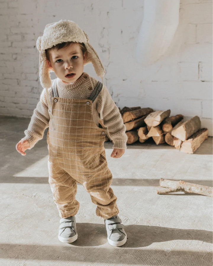 Baby Check Dungaree - Check Amber