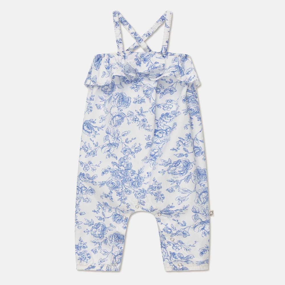 Cotton Floral Baby Overalls - Ivory Blue