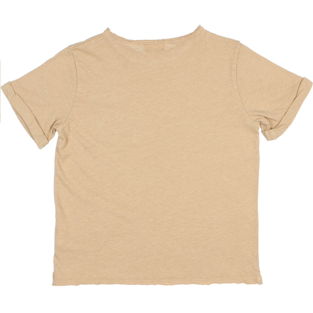 Pocket Rolled Sleeves Linen Tee Shirt - Biscotto