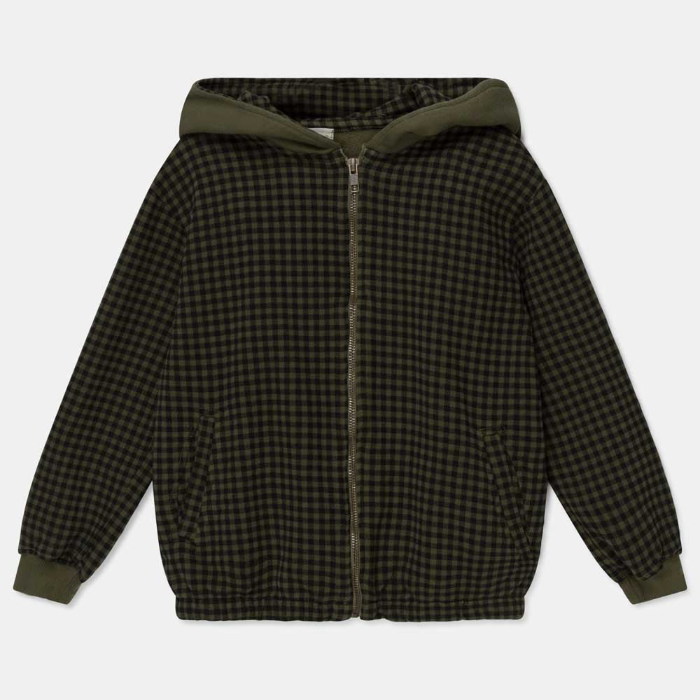 Organic Kids Plaid Hoodie - Khaki