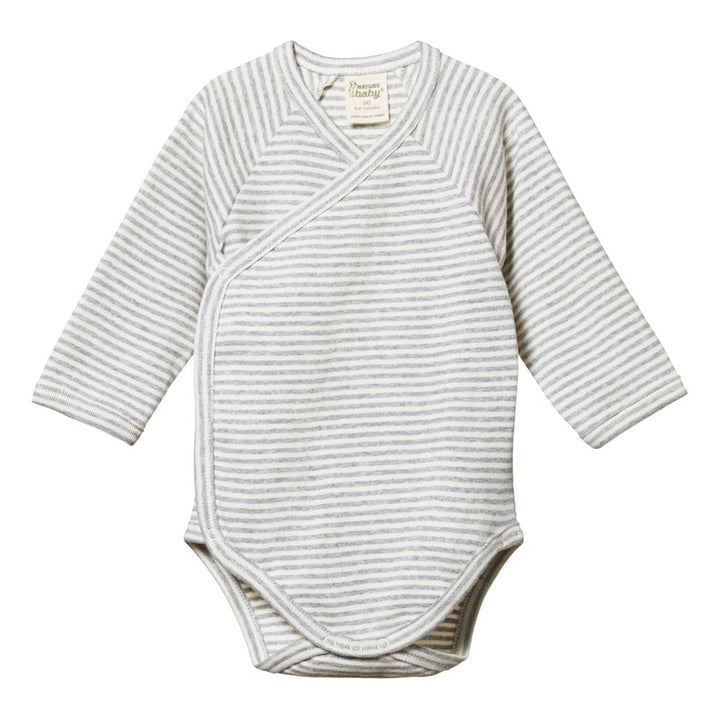 Long Sleeve Kimono Bodysuit & Footed Rompers - Grey Marl Stripe