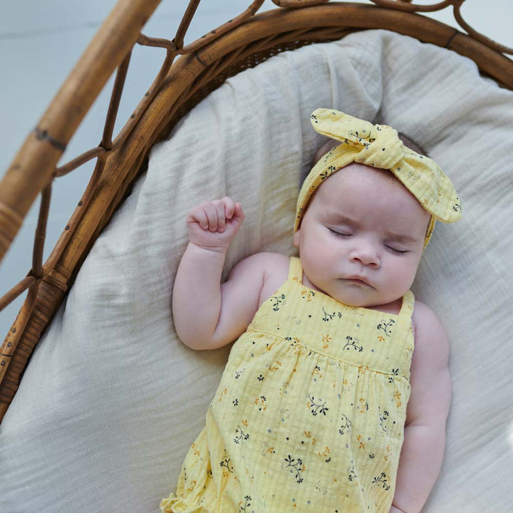 Muslin Floral Baby Romper - Yellow