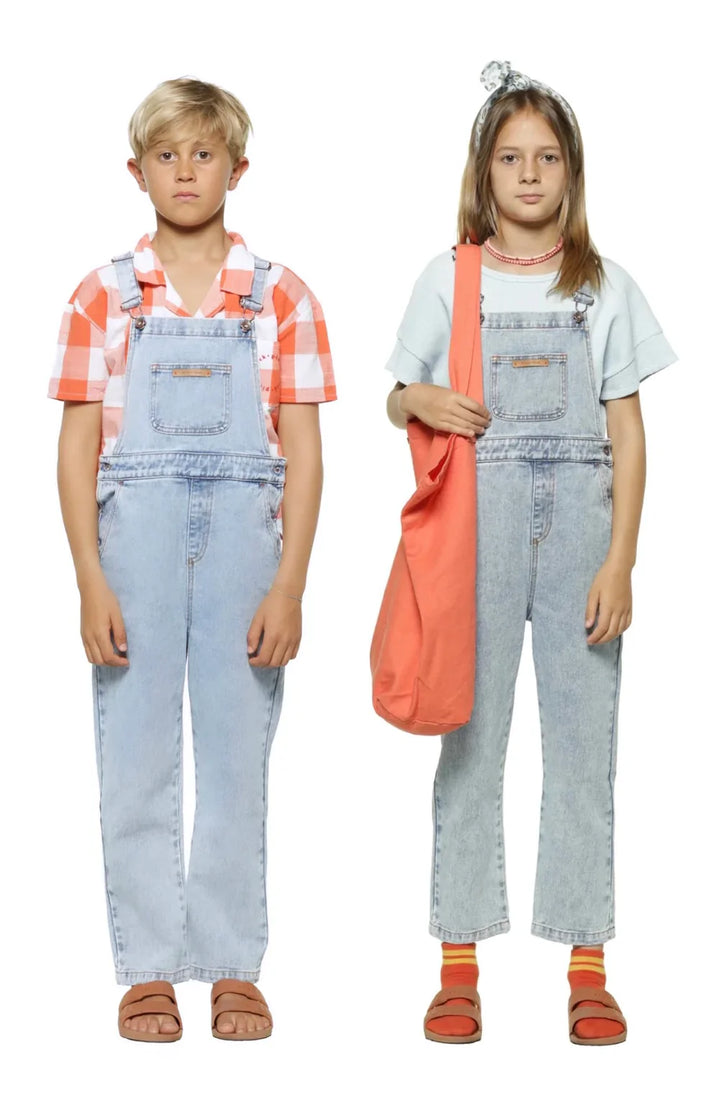 Unisex Dungarees w/ Green Logo - Washed Light Blue Denim