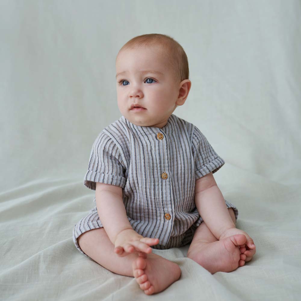 Gauze Stripe Baby Jumpsuit - Ivory