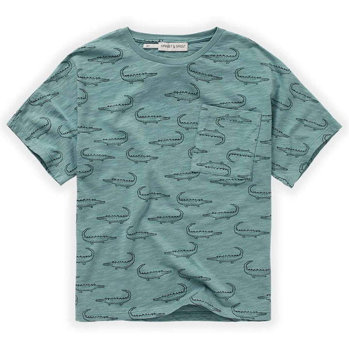 Crocodile Print Tee Shirt - Light Petrol Teal