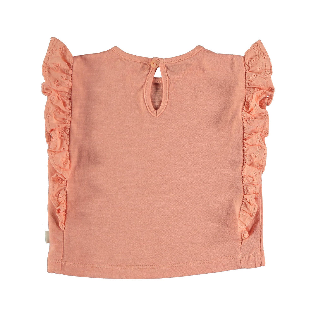 Baby Organic Cotton Ruffled Embroidery T-Shirt - Peach