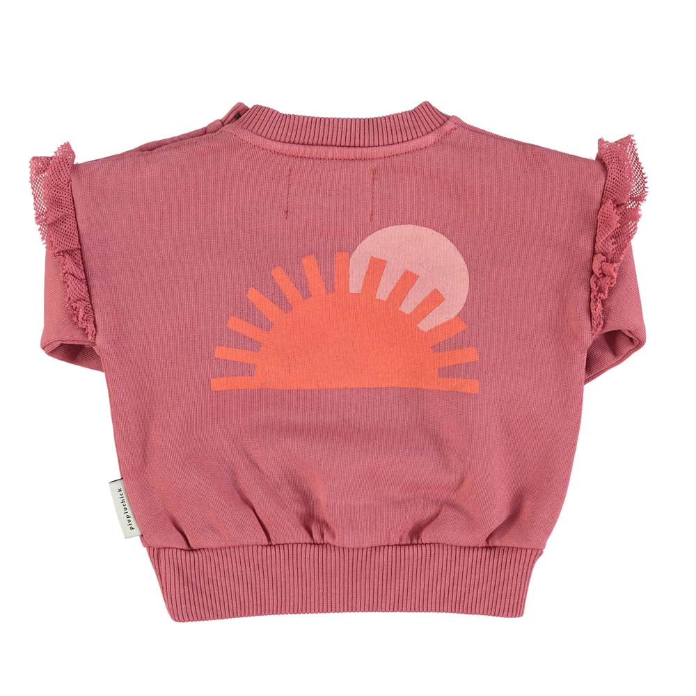 Baby Sweatshirt w/ Frills on Shoulders - Pomegranate with "More Amore" Print