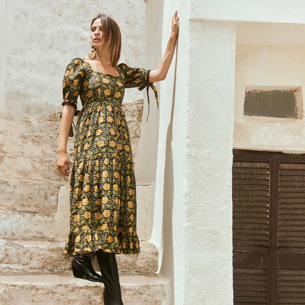 Barbara Maxi Dress - Faded Black & Golden Floral Print