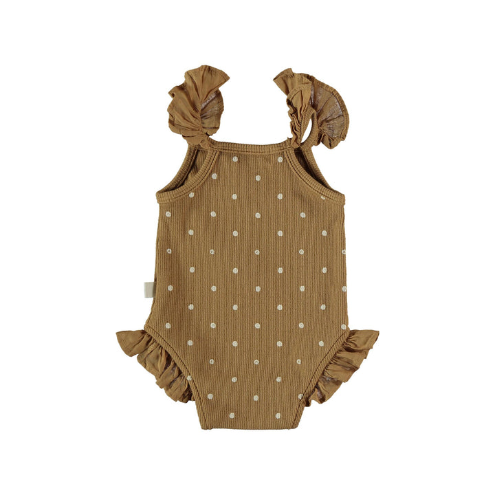 Organic Ribbed Dotted Bodysuit - Peanut