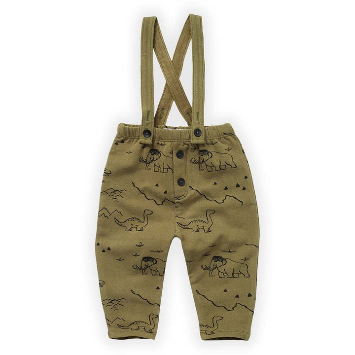 Dino Print Suspender Pants - Khaki