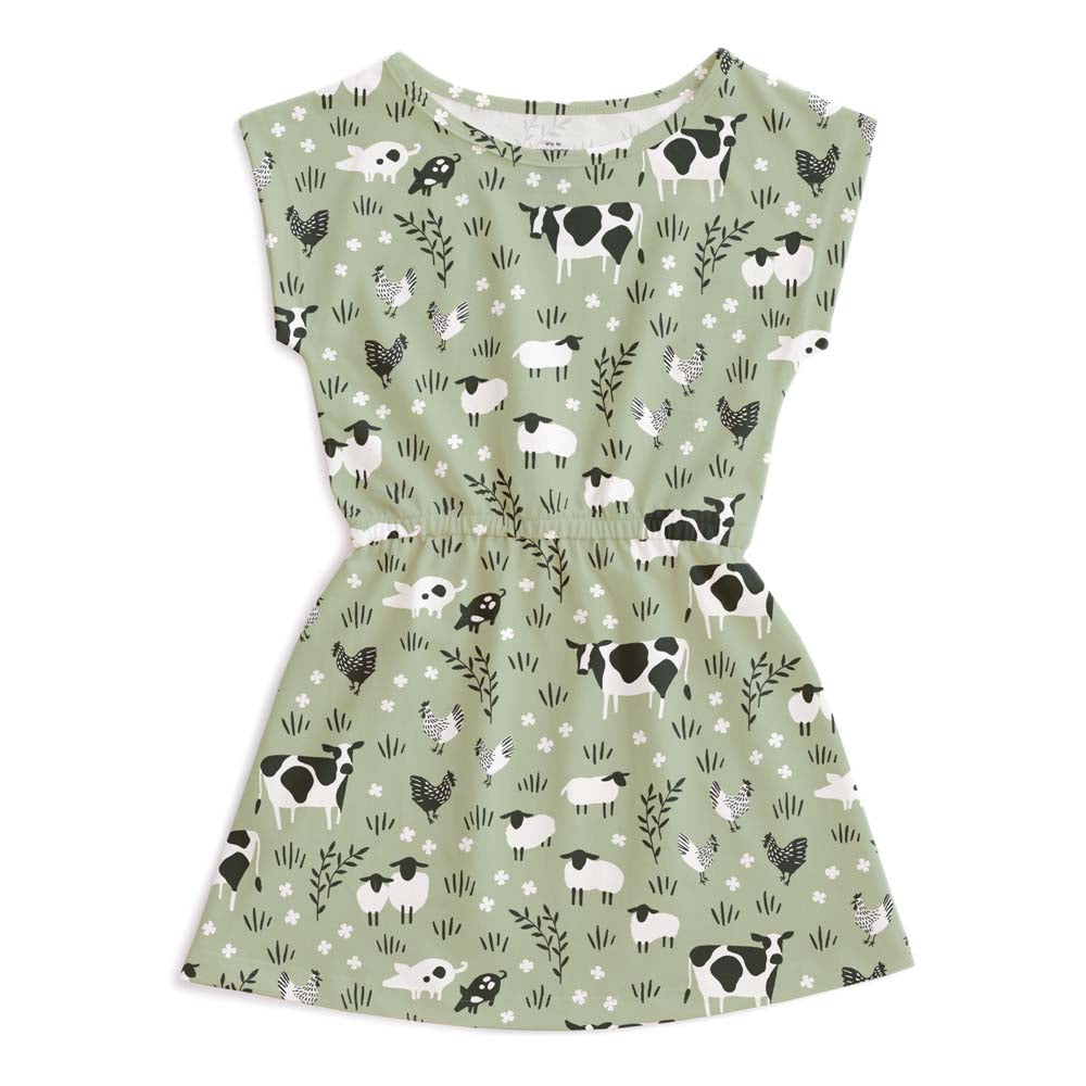 Sierra Dress - Farm Animals Pale Green