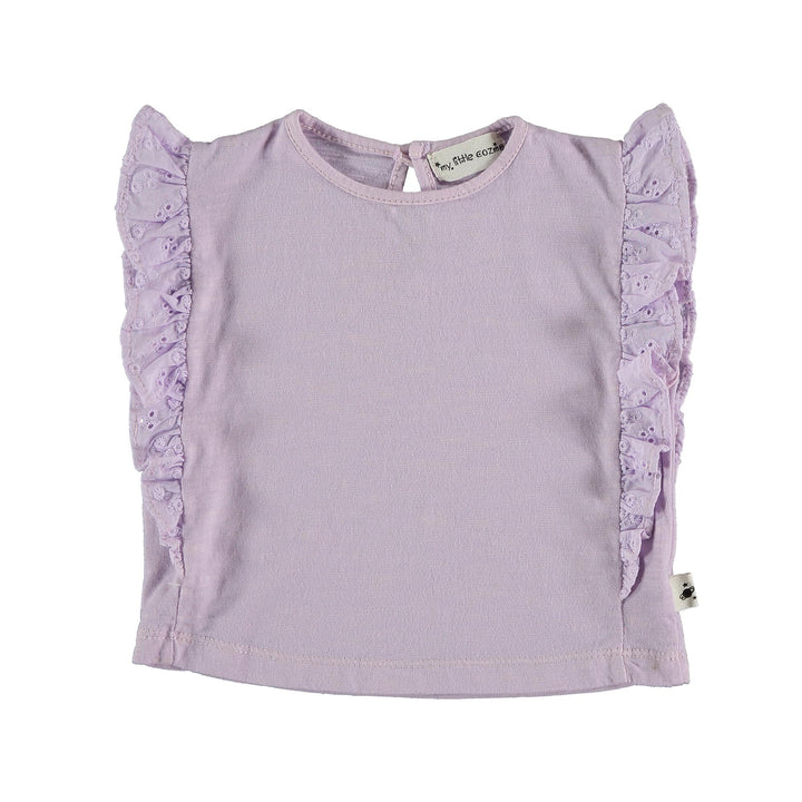 Baby Organic Cotton Ruffled Embroidery T-Shirt - Mauve