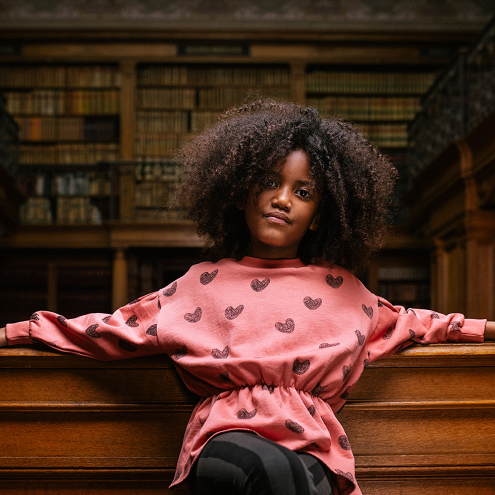 Heart Print Sweat Dress - Faded Rose