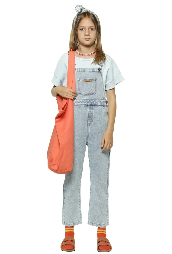 Unisex Dungarees w/ Green Logo - Washed Light Blue Denim