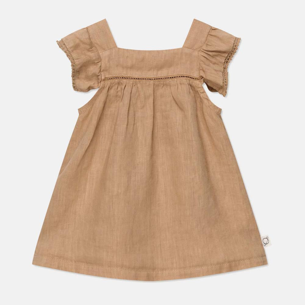 Linen Lace Baby Dress & Ruffle Bloomers - Sand