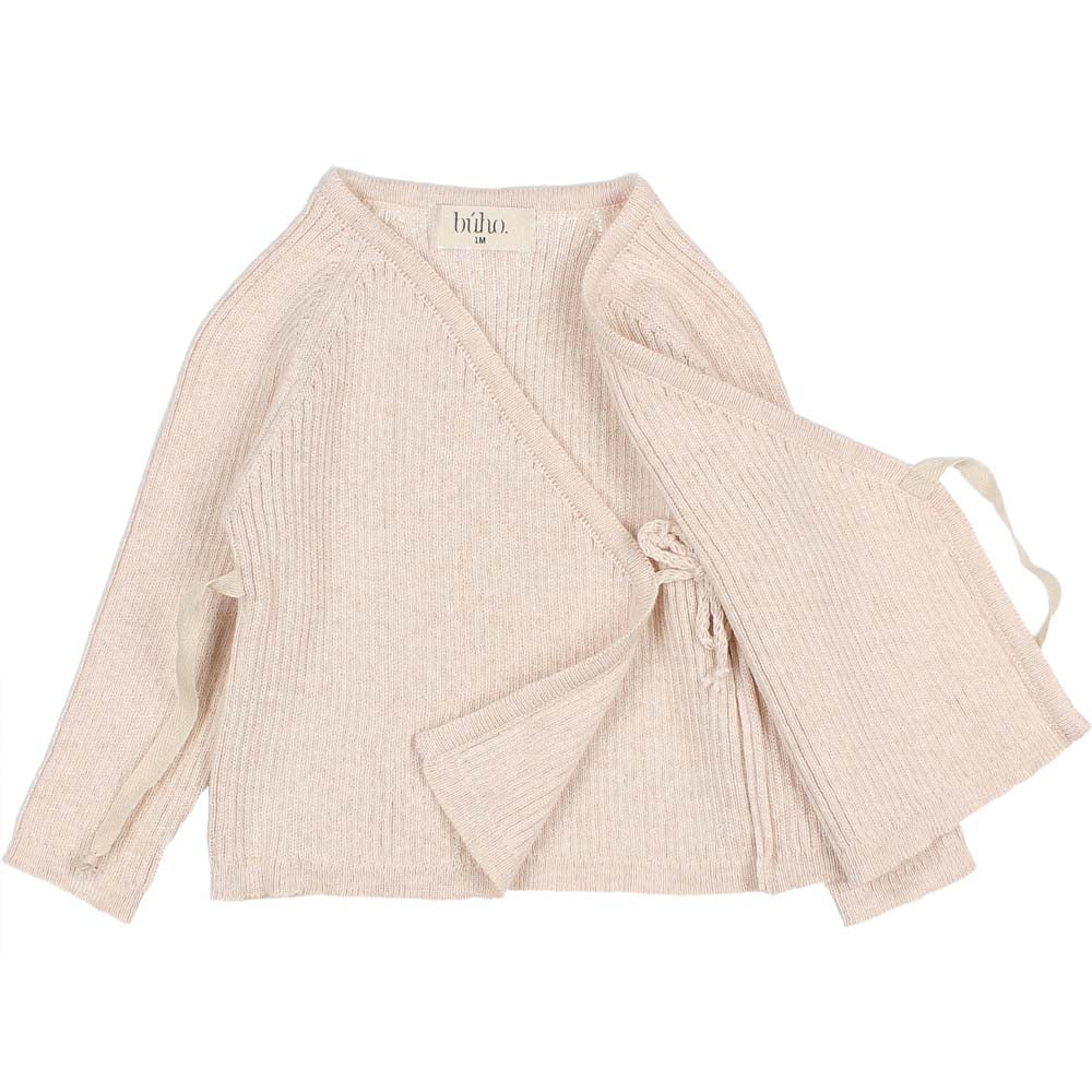 Newborn Kimono Crossed Cardigan with Tie Closure - Cream Pink