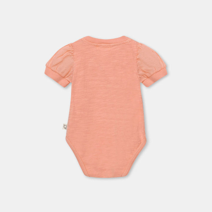 Slub Puffed Sleeves Bodysuit - Peach