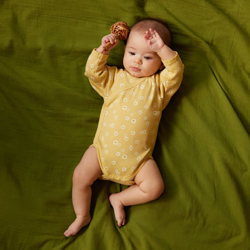 Long Sleeve Kimono Bodysuit & Footed Romper - Strawberry Flower