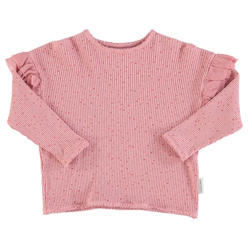 Long Sleeve Top w/ Frills on Shoulders - Pink w/ Orange Little Stars