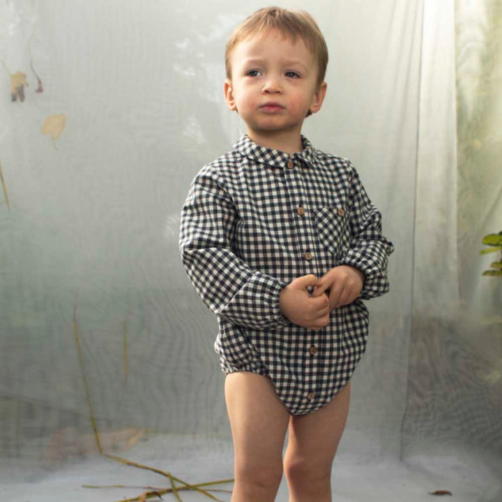 Shirt-Style Gingham Romper Suit