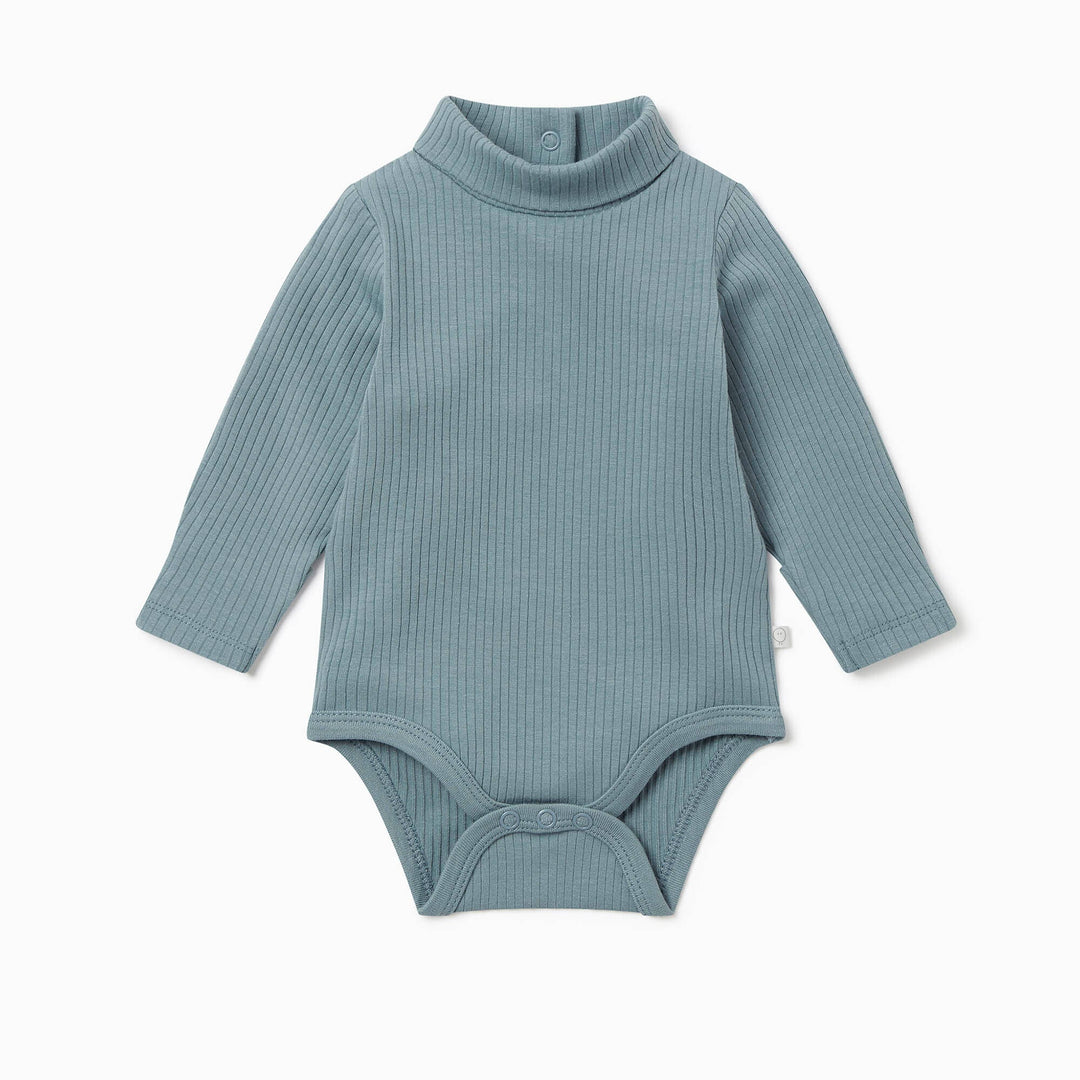 Ribbed Roll Neck Bodysuit - Sky