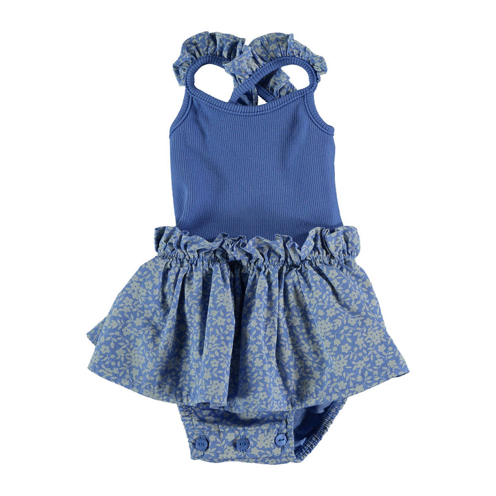 Organic Cotton Floral Romper - Royal Blue