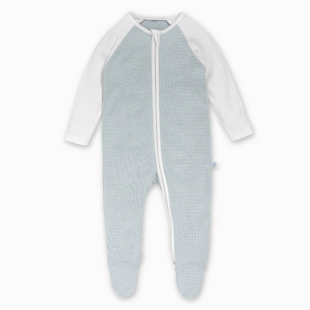 Raglan Sleeve Zip-Up Sleepsuit - Blue Stripe