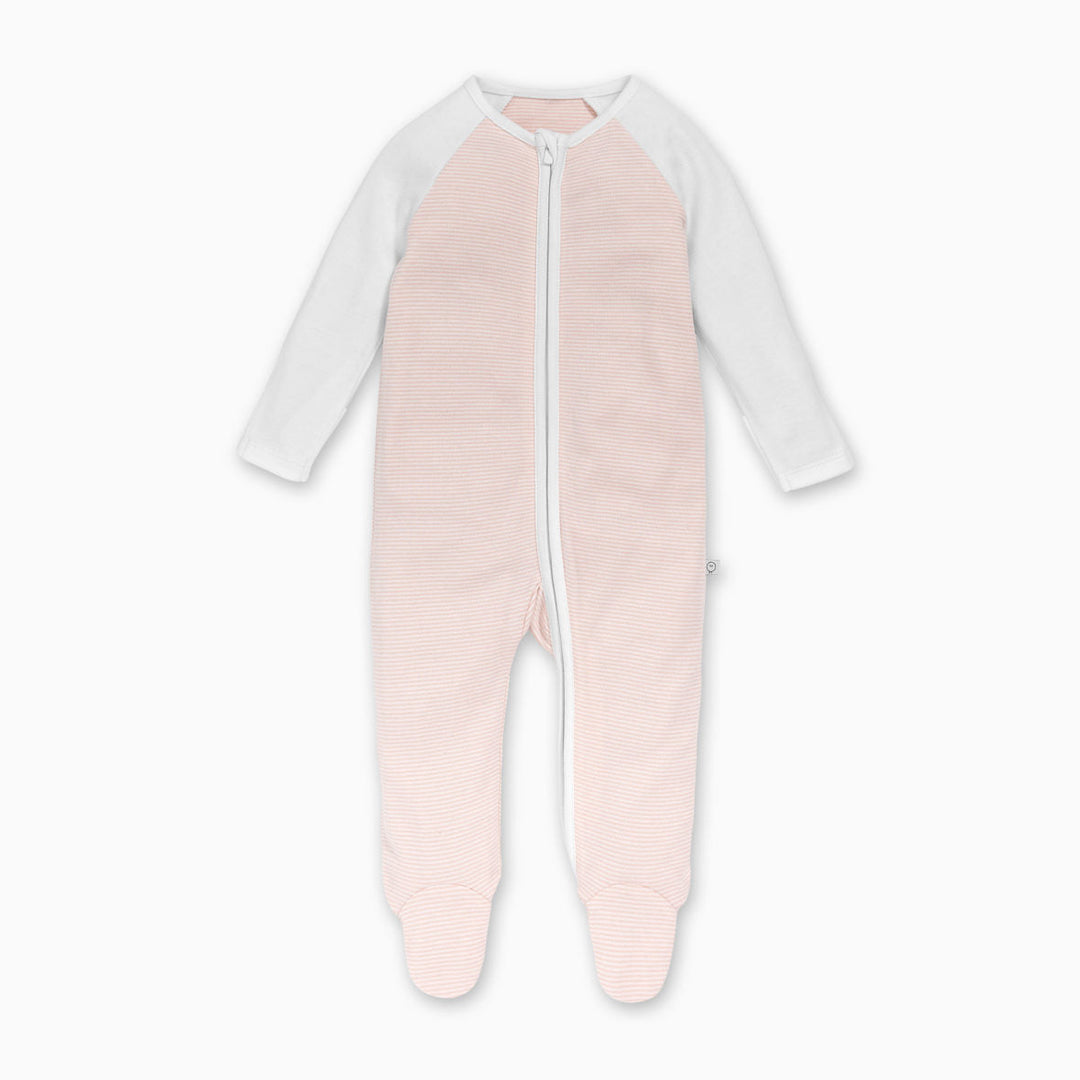 Raglan Sleeve Zip-up Sleepsuit - Blush Stripe