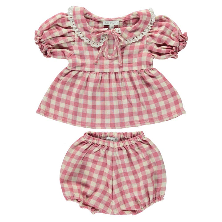 Amelia Baby Set - Rose Gingham