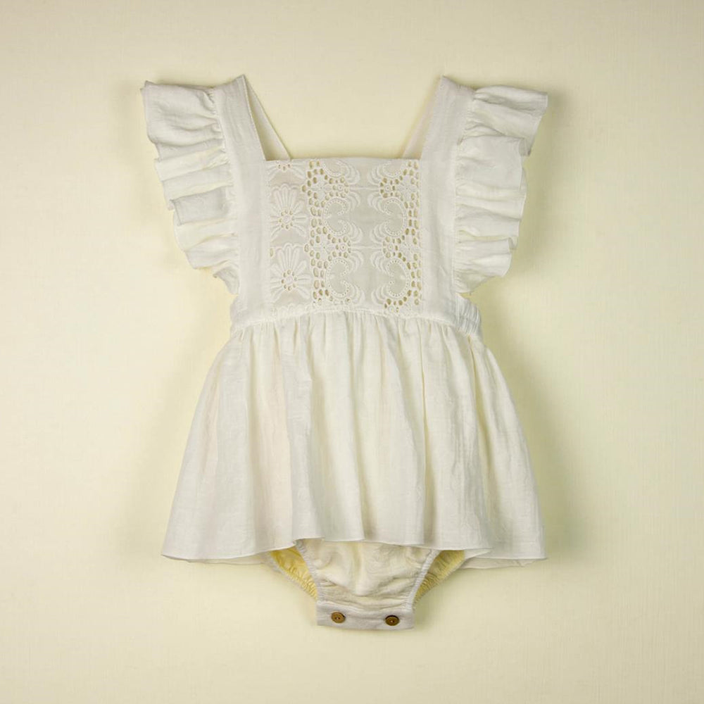 Romper Suit Dress With Bib - White