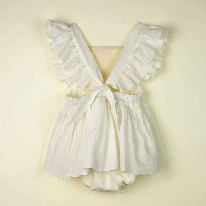 Romper Suit Dress With Bib - White