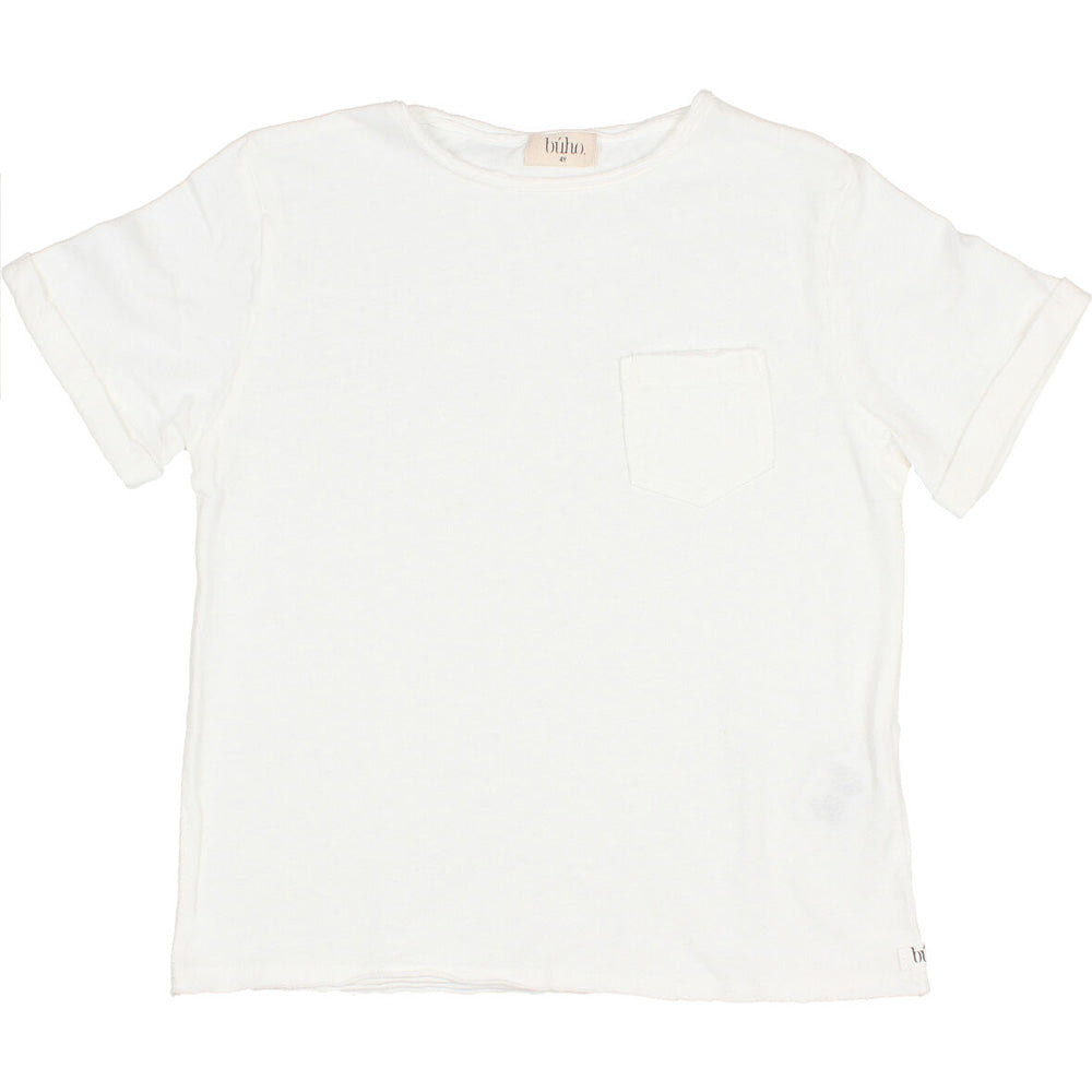 Pocket Rolled Sleeves Linen Tee Shirt - White