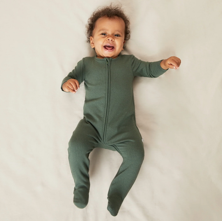 Ribbed Zip-Up Sleepsuit - Pine