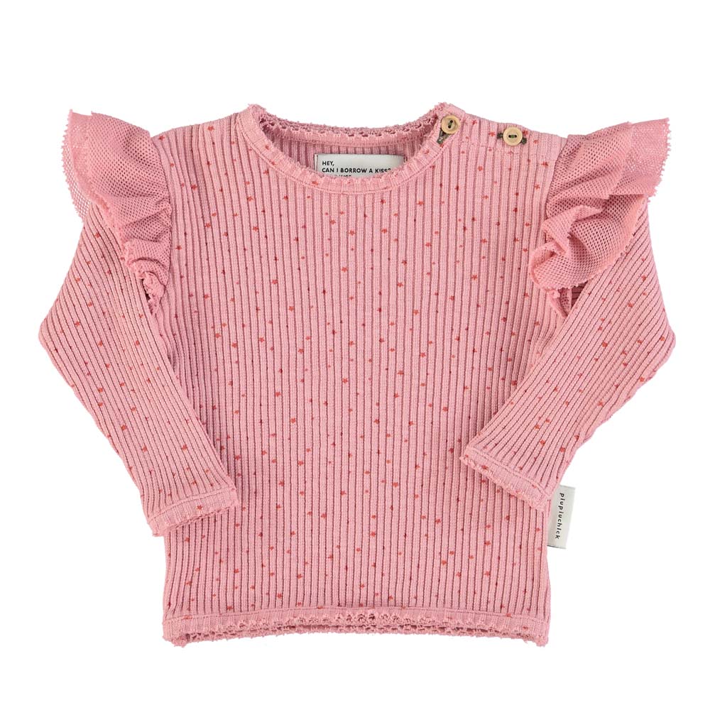 Baby Long Sleeve Top w/ Frills on Shoulders - Pink w/ Orange Little Stars