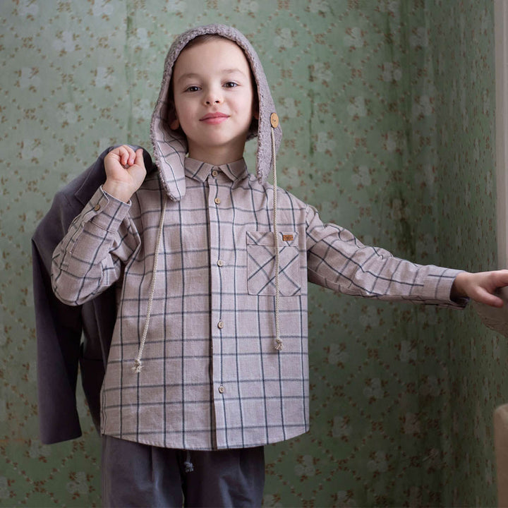 Taupe Plaid Shirt with Pockets