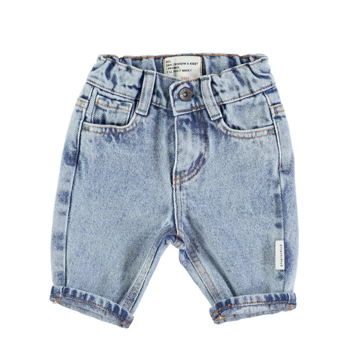 Baby Unisex Denim Trouser w/ Green Logo- Washed Light Blue