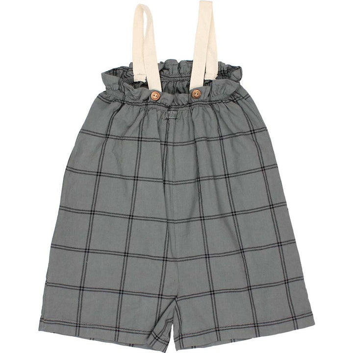 Ribbon Straps Cotton Plaid Jumpsuit - Graphite