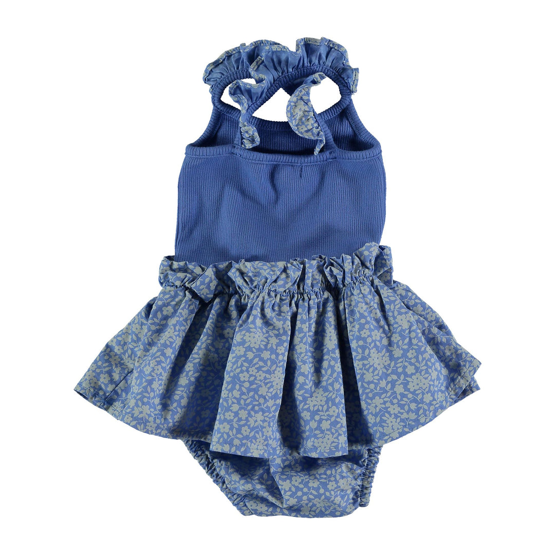 Organic Cotton Floral Romper - Royal Blue