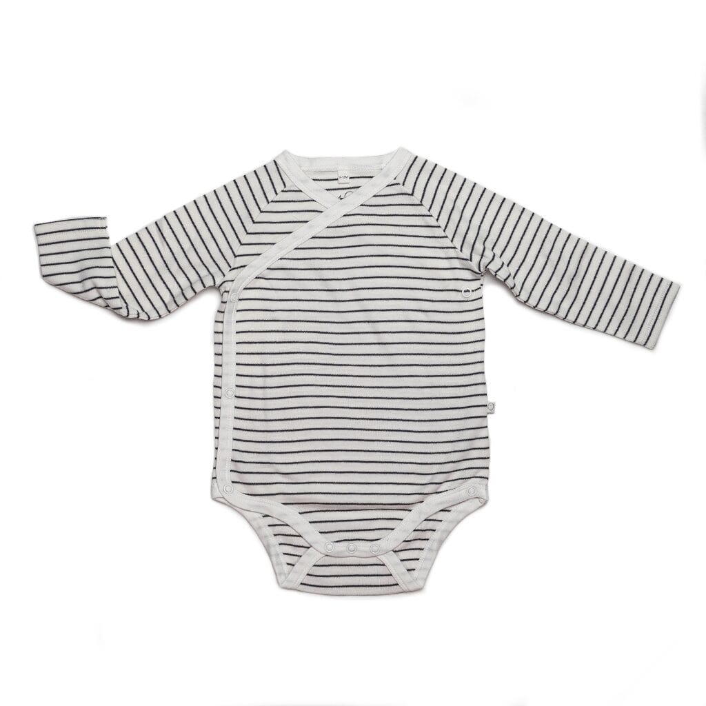 Long Sleeve Kimono Bodysuit - Grey Stripes