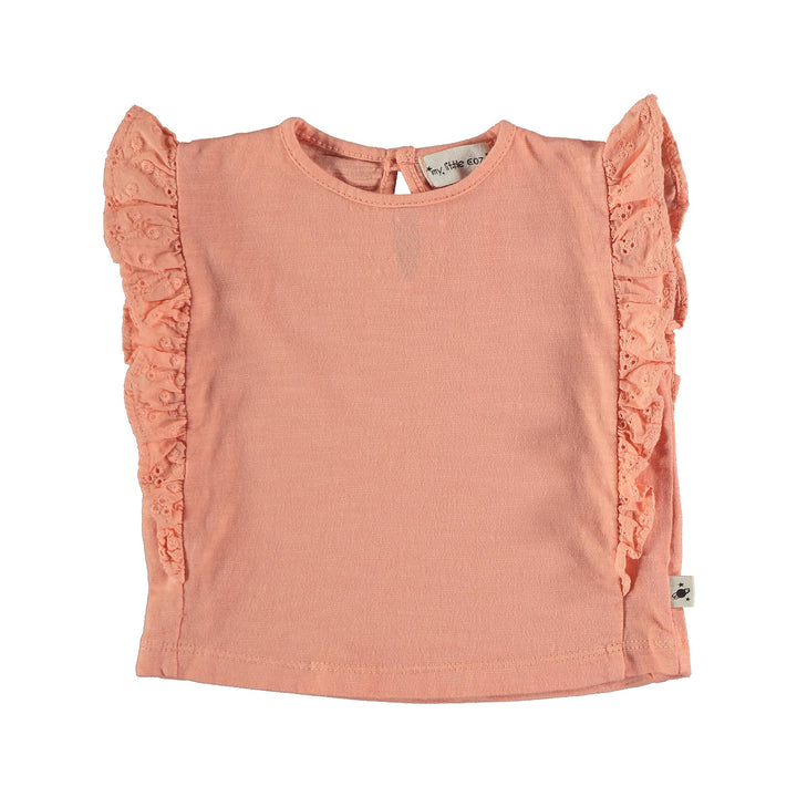 Baby Organic Cotton Ruffled Embroidery T-Shirt - Peach