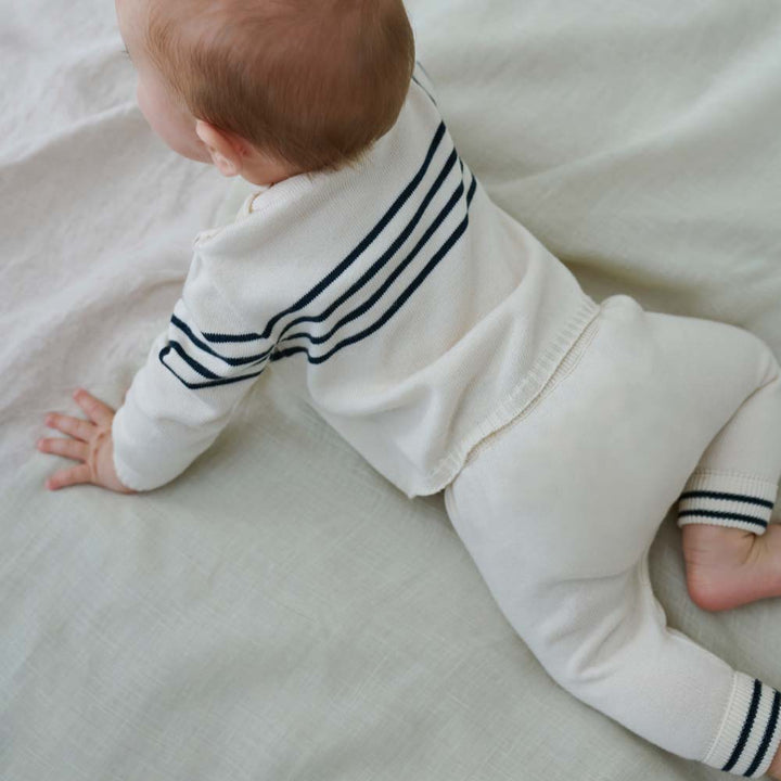 Knit Stripe Baby Pullover & Pants - Ivory