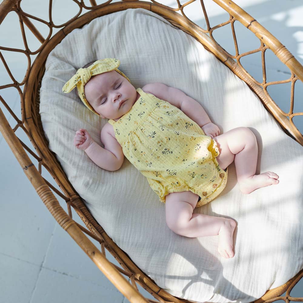 Muslin Floral Baby Romper - Yellow