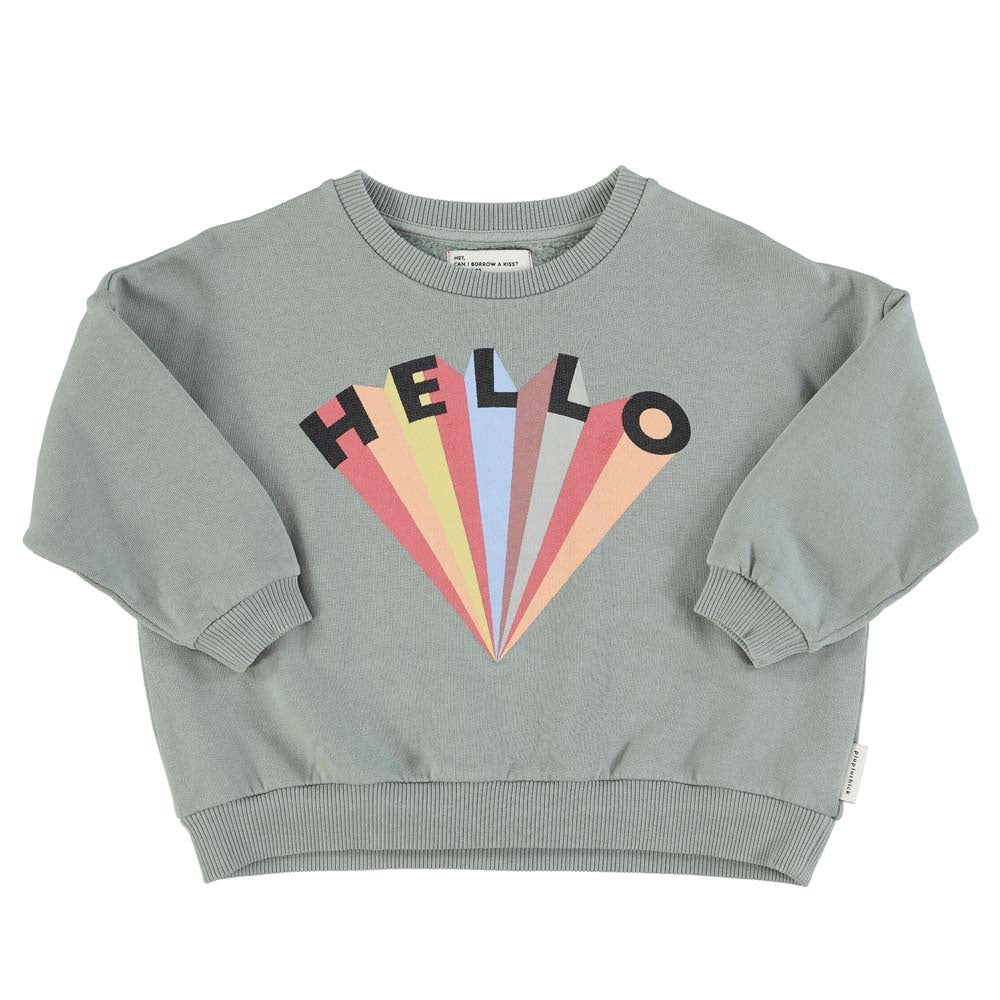 Unisex Sweatshirt - Greenish Grey with Hello Print