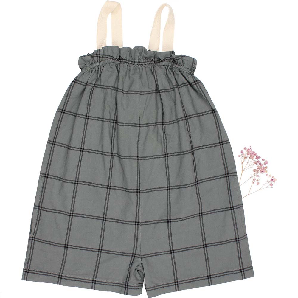 Ribbon Straps Cotton Plaid Jumpsuit - Graphite