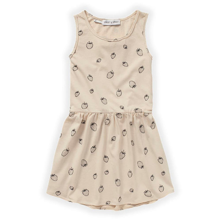 Strawberry Print Sleeveless Dress - Sesame