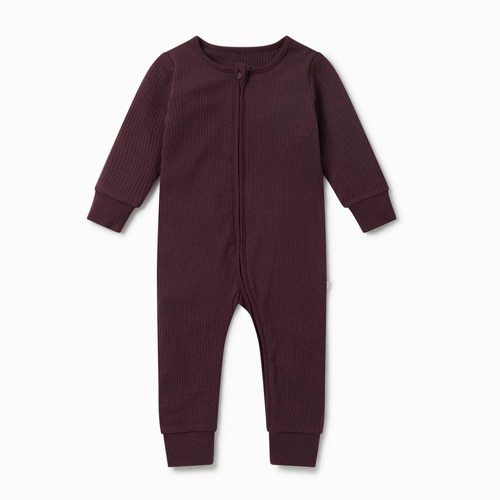 Ribbed Zip-Up Sleepsuit - Berry