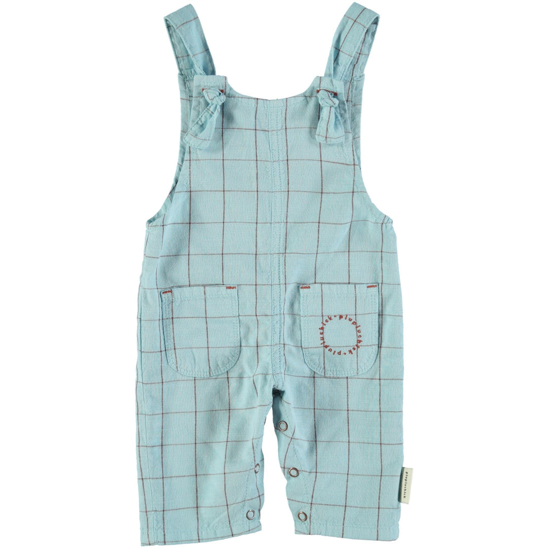 Baby Dungarees w/Knots - Light Blue & Garnet Checkered