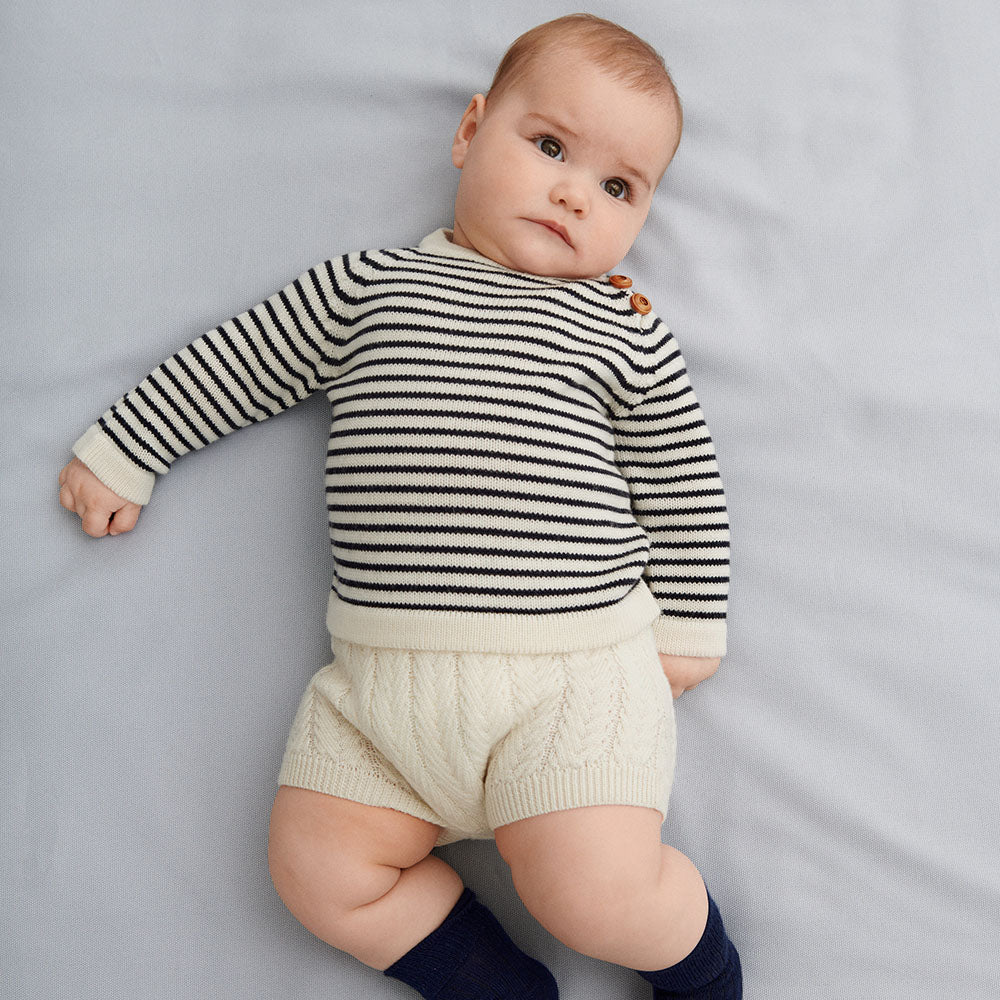 Merino Baby Sweater - Ecru/Dark Navy