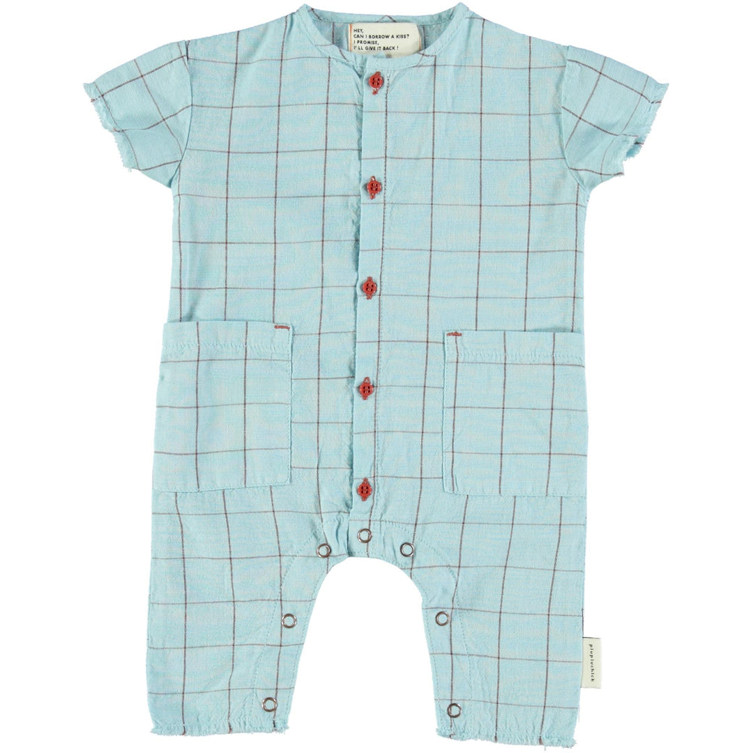 Baby Jumpsuit - Light Blue & Garnet Checkered