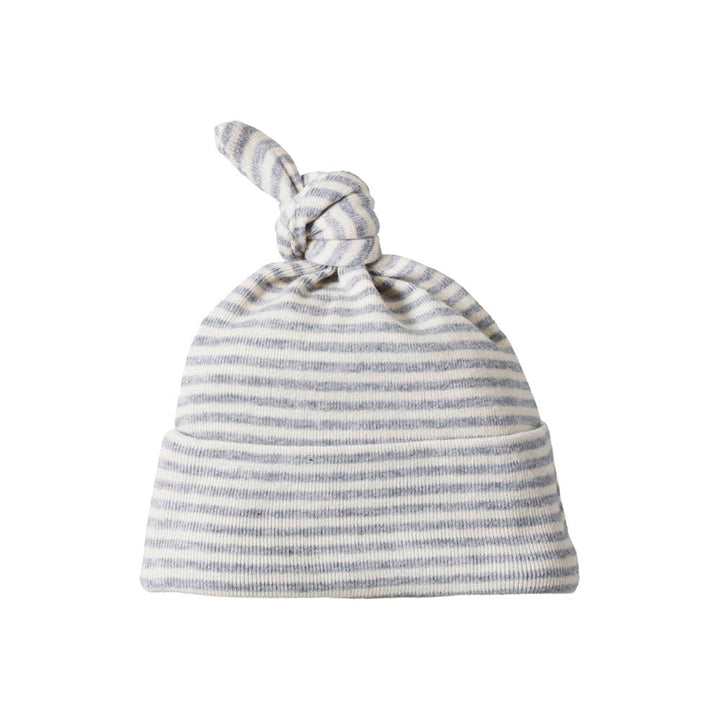 Cotton Knotted Beanie - Grey Marl Stripe